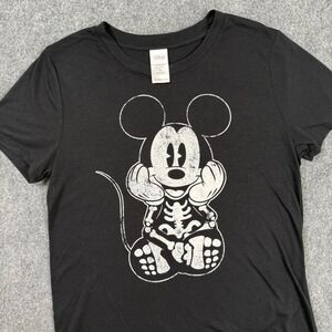 Disney Mickey Mouse T-Shirt Medium Black Halloween Skeleton Graphic Women's‎